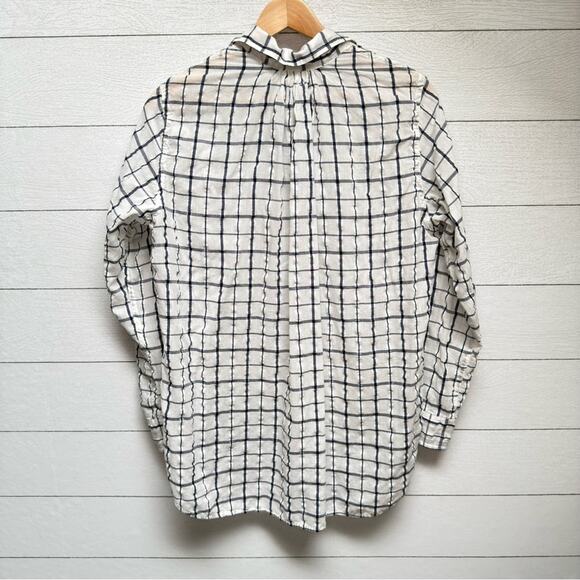 American Colors Organic Cotton Windowpane Grid Shirt White Navy Button Up M - Picture 6 of 10